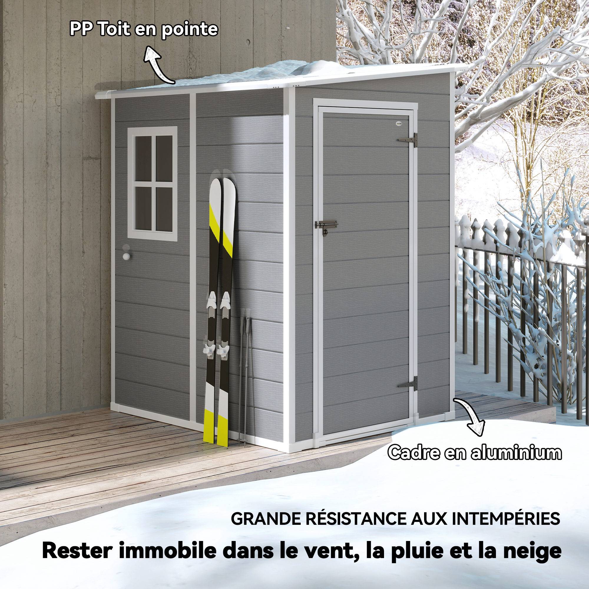 Abri de jardin aluminium extérieur rangement outils avec fenêtre toit pente 122x149x192cm gris - ComfortXL Outdoor Living - Image 6