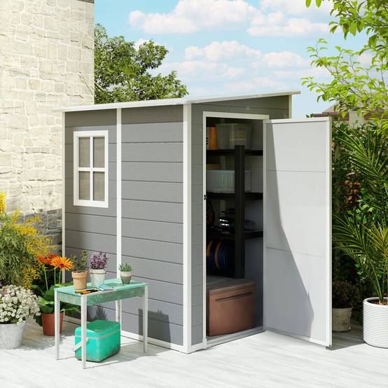 Abri de jardin aluminium extérieur rangement outils avec fenêtre toit pente 122x149x192cm gris - ComfortXL Outdoor Living - Image 3