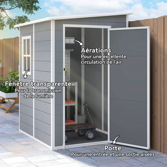 Abri de jardin aluminium extérieur rangement outils avec fenêtre toit pente 122x149x192cm gris - ComfortXL Outdoor Living - Image 7