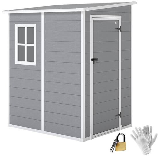 Abri de jardin aluminium extérieur rangement outils avec fenêtre toit pente 122x149x192cm gris - ComfortXL Outdoor Living - Image 1