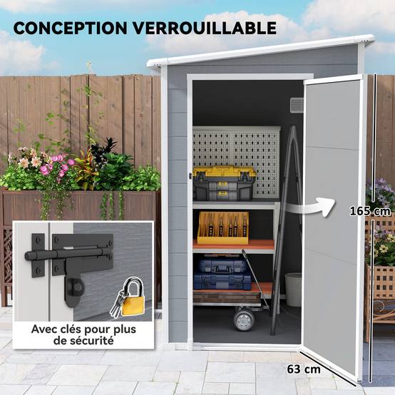 Abri de jardin aluminium extérieur rangement outils avec fenêtre toit pente 122x149x192cm gris - ComfortXL Outdoor Living - Image 8