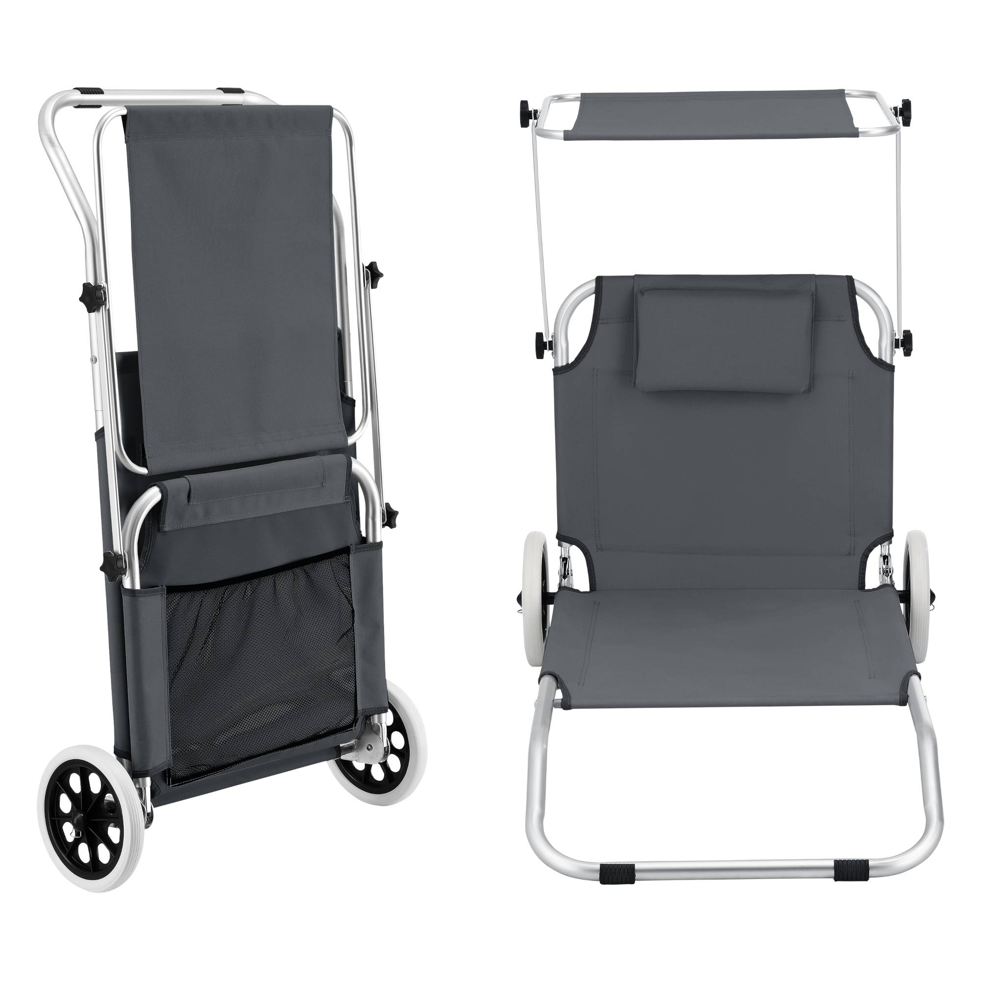 Transat à roulettes Lazkano Aluminium Polyester Argenté Mat Gris Foncé [en.casa] - Image 4