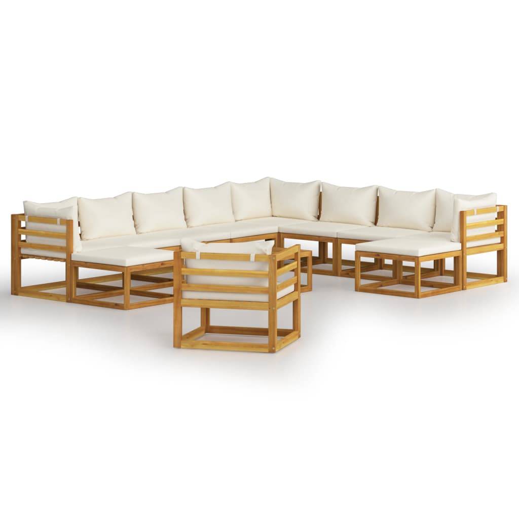Helloshop26 - Salon de jardin meuble d'extérieur ensemble de mobilier 12 pièces avec coussin crème bois d'acacia solide - Image 1