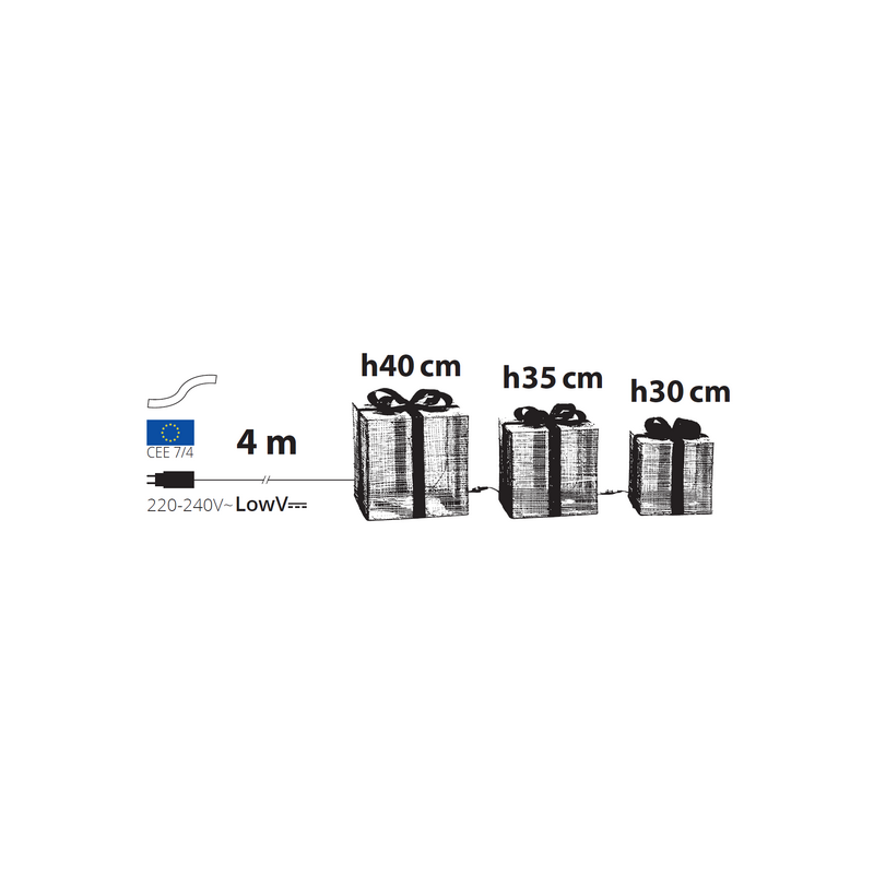 Lotti - Lot de 3 Paquets Cadeaux 3D lumineux H40 35 30cm LED ambré fil tressé crème et marron Lotti - Image 2