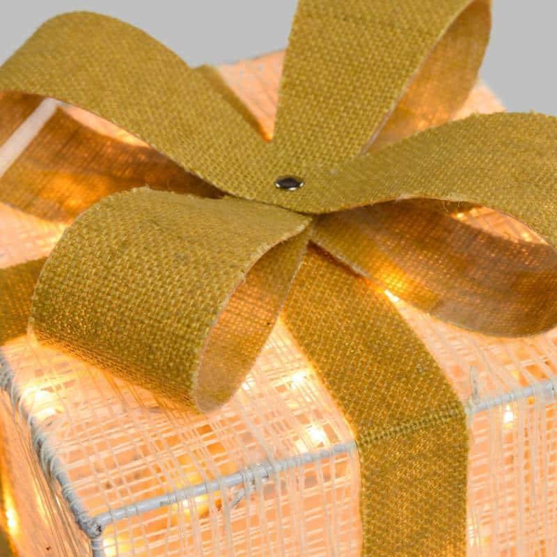 Lotti - Lot de 3 Paquets Cadeaux 3D lumineux H40 35 30cm LED ambré fil tressé crème et marron Lotti - Image 8