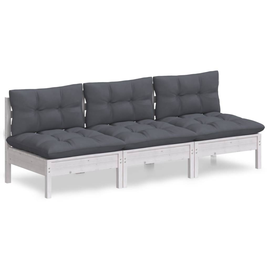 ComfortXL - Canapé 3 Places Extérieur Pin Massif Blanc, Ensemble Modulaire pour Salon de Jardin, Coussins Anthracite – ComfortXL Outdoor Living - Image 2