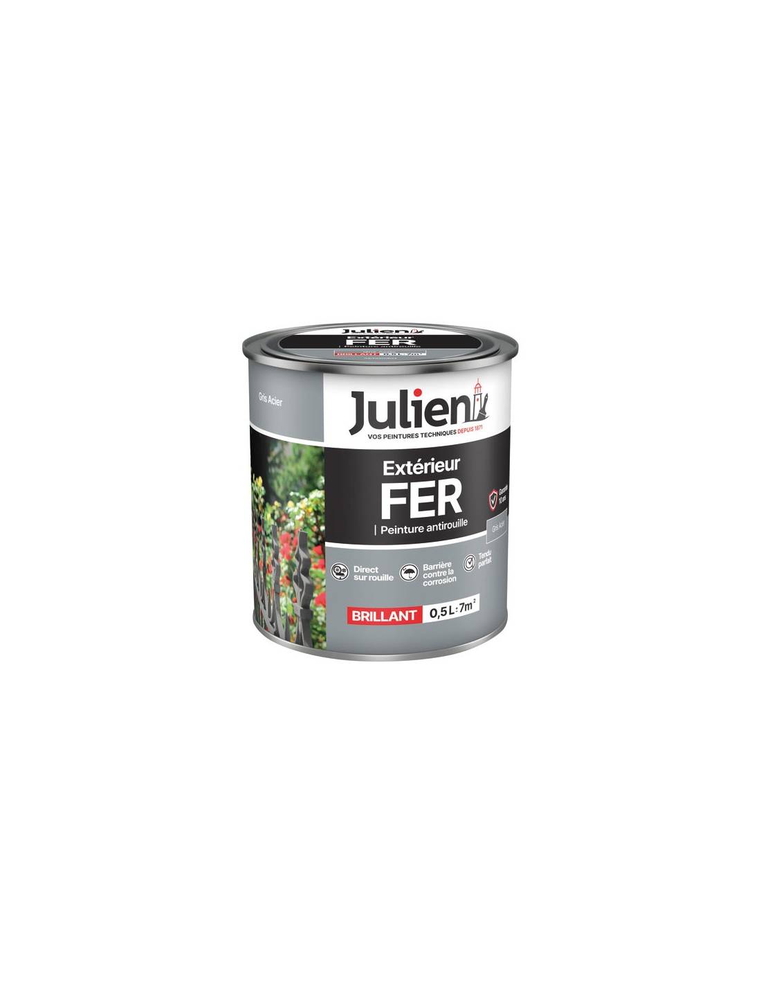 Julien - Peinture Julien Antirouille Gris Acier 0.5l Protection Antirouille Durable Pour Métaux - Julien