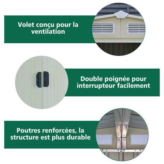 Abri de Jardin avec Porte Coulissante Toit Galvanisé abri de Stockage Vert 205x257x 175,5cm - Image 5