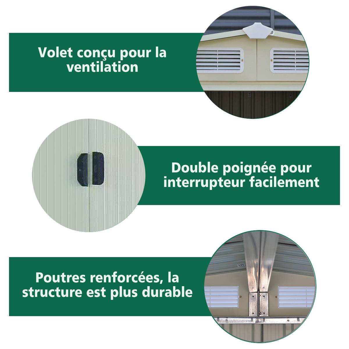 Abri de Jardin avec Porte Coulissante Toit Galvanisé abri de Stockage Vert 205x257x 175,5cm - Image 5