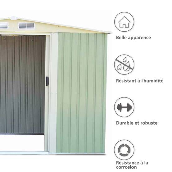 Abri de Jardin avec Porte Coulissante Toit Galvanisé abri de Stockage Vert 205x257x 175,5cm - Image 4