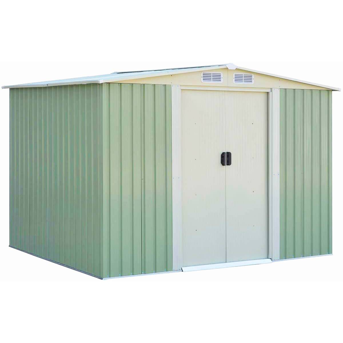 Abri de Jardin avec Porte Coulissante Toit Galvanisé abri de Stockage Vert 205x257x 175,5cm