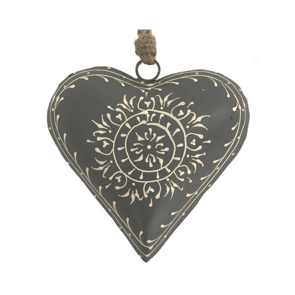 Objet décoratif original jardin coeur en métal gris Ø.15 cm Chemin de campagne
