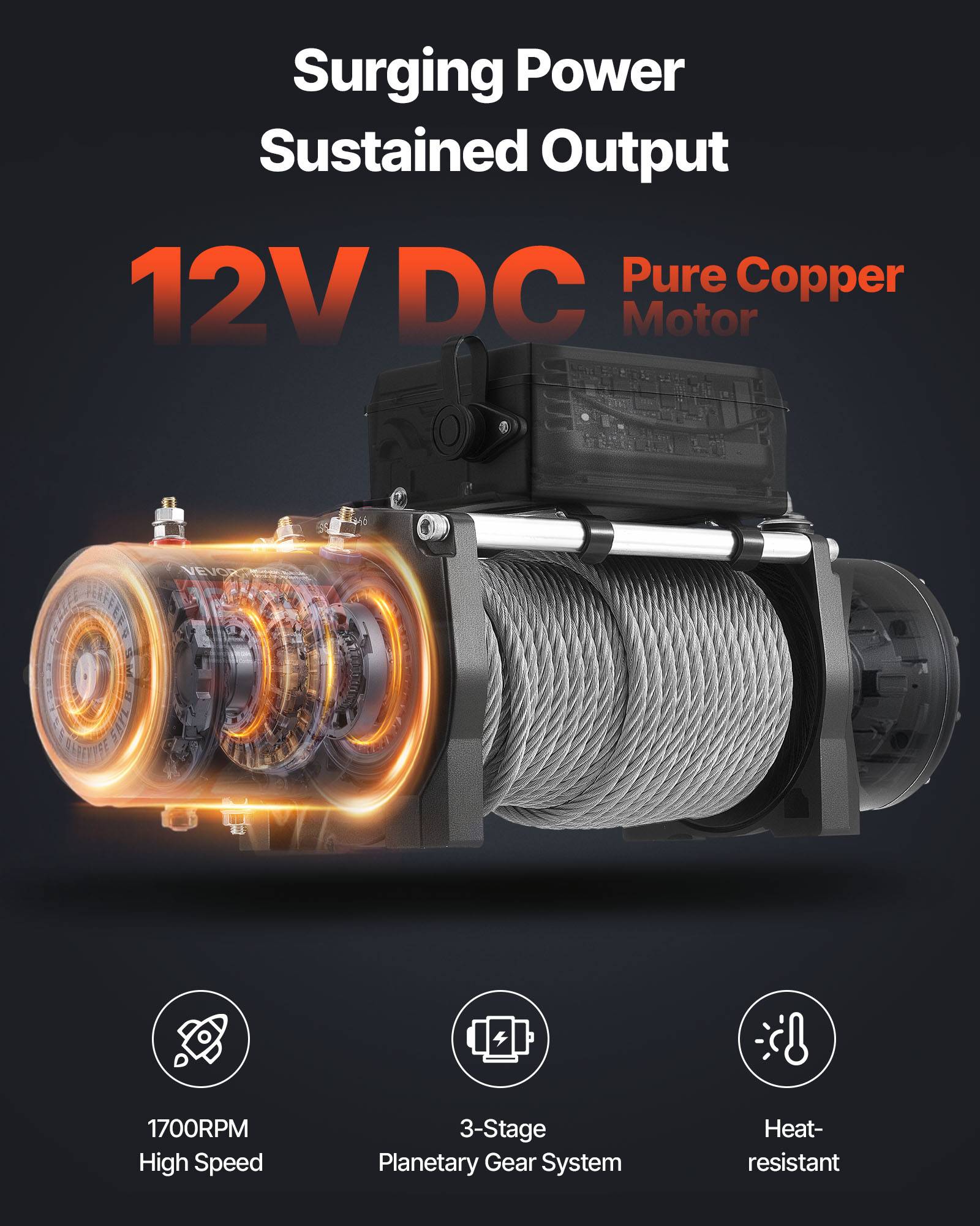 Vevor - VEVOR Treuil électrique 12 V CC 6 100 kg, câble acier Φ 9,5 mm x 24 m, télécommandes sans fil et filaire, IP55, pour SUV, pick-up et tout-terrain - Image 3