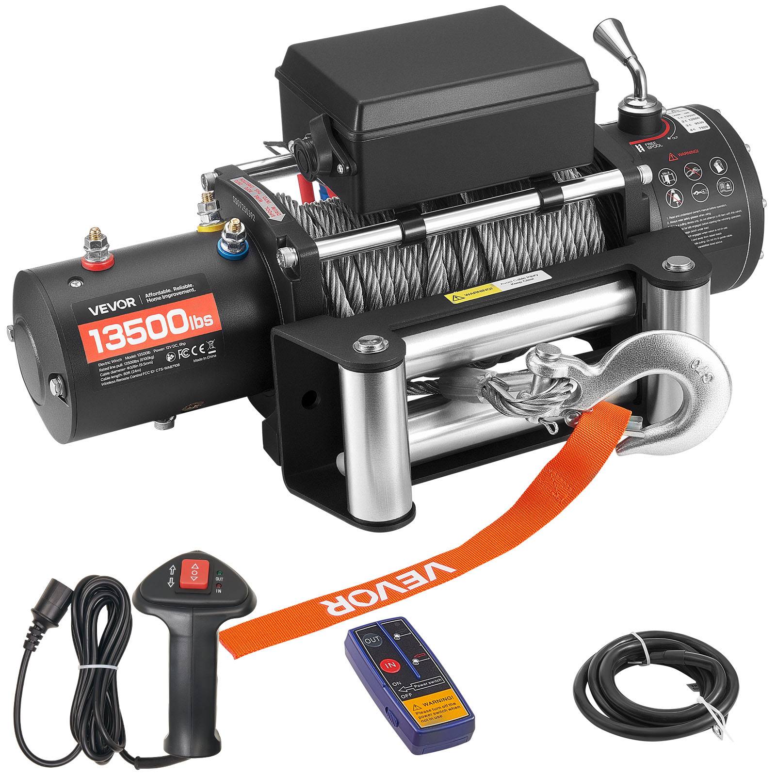 Vevor - VEVOR Treuil électrique 12 V CC 6 100 kg, câble acier Φ 9,5 mm x 24 m, télécommandes sans fil et filaire, IP55, pour SUV, pick-up et tout-terrain