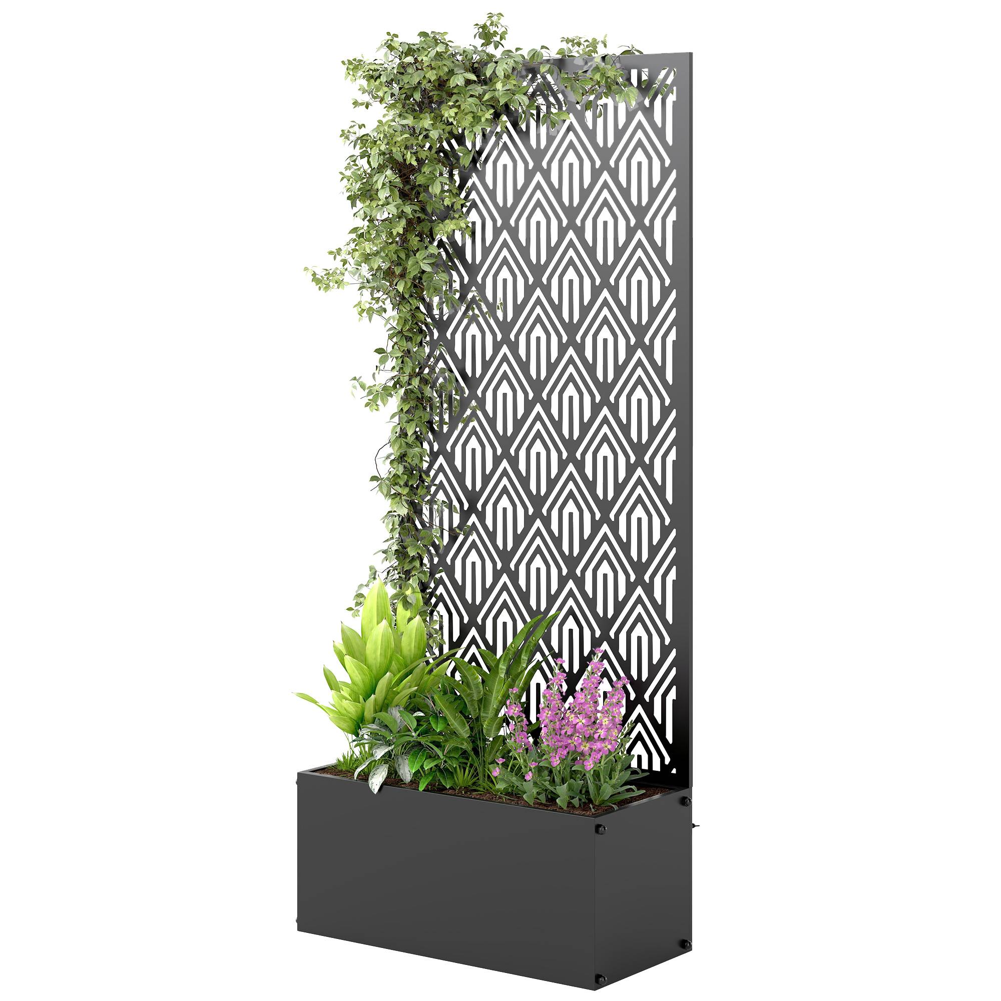 Sans Marque - Jardinière treillis bac fleurs brise-vue plantes grimpantes métal 45x21,5x110 cm noir - Image 2