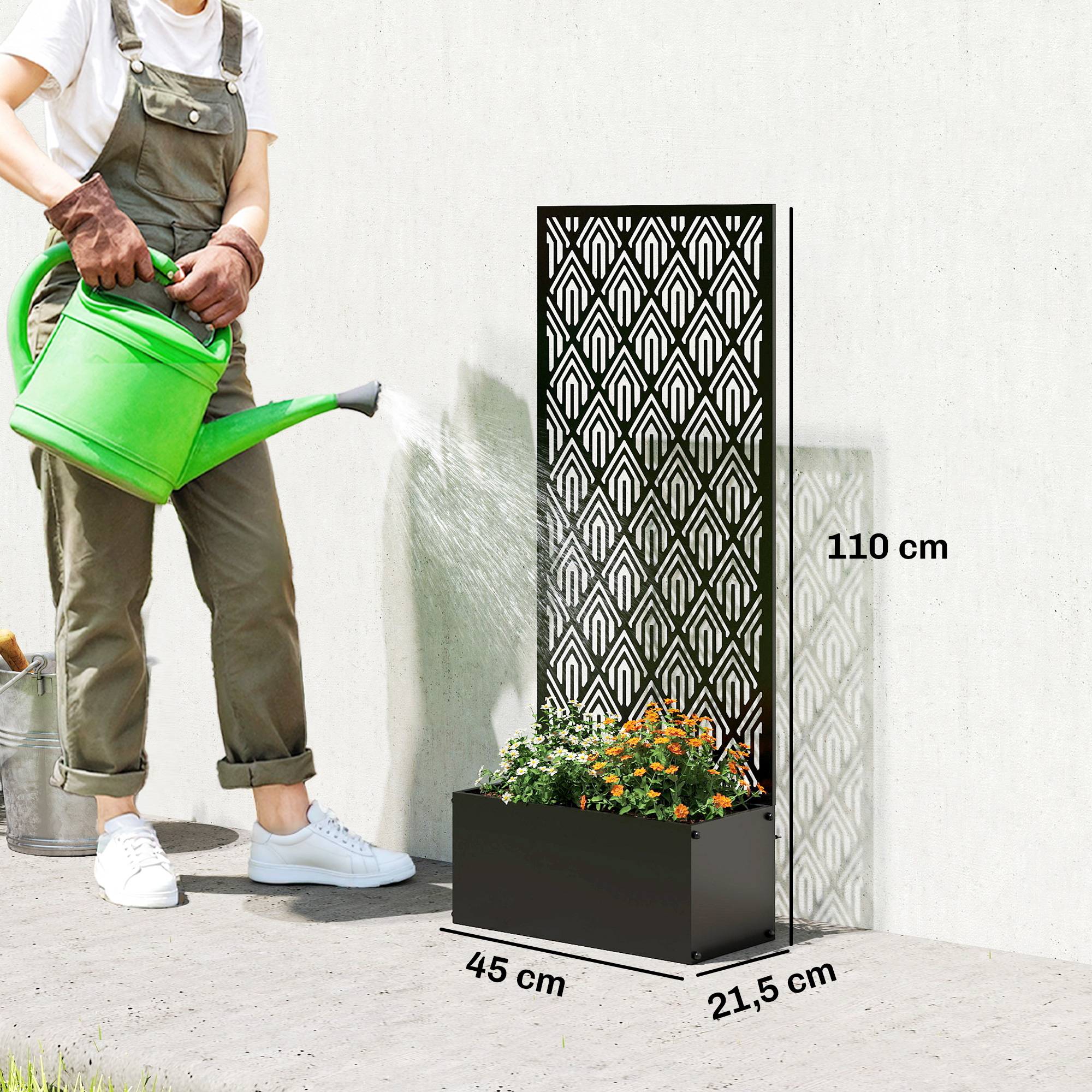 Sans Marque - Jardinière treillis bac fleurs brise-vue plantes grimpantes métal 45x21,5x110 cm noir - Image 5