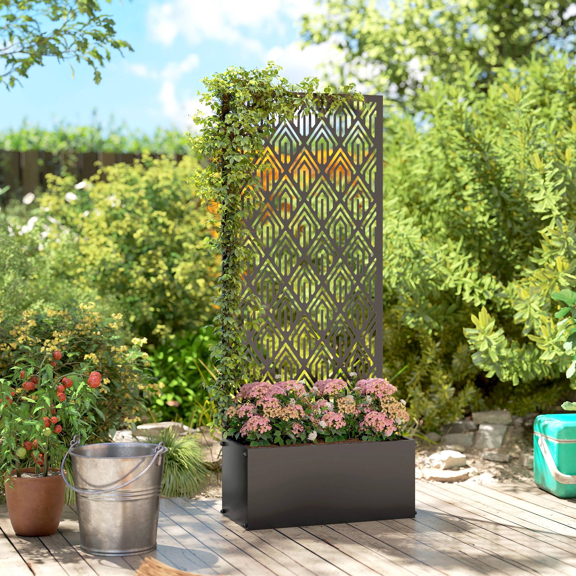Sans Marque - Jardinière treillis bac fleurs brise-vue plantes grimpantes métal 45x21,5x110 cm noir - Image 4