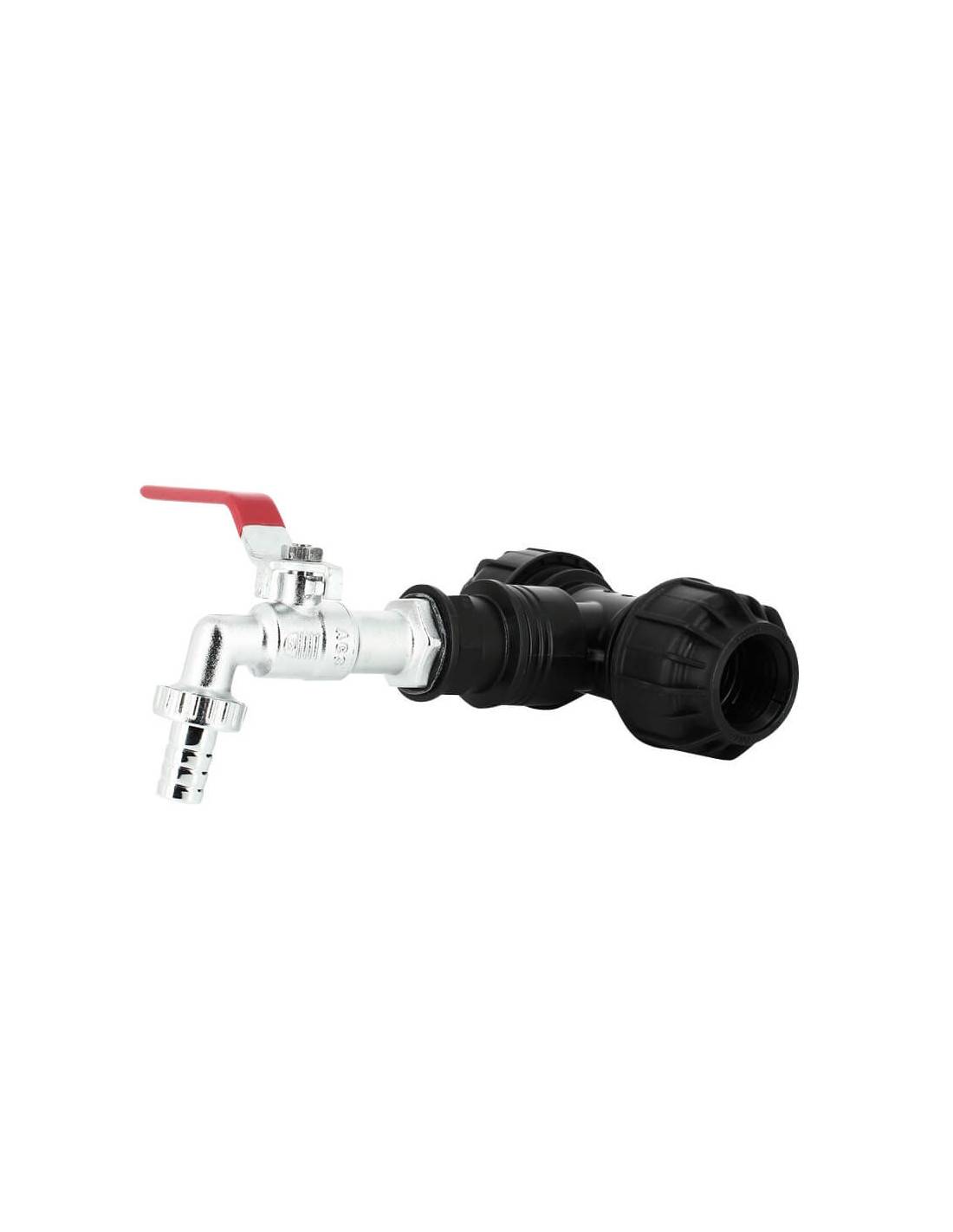Kit couplage cuve - Raccord Té Ø32 mm + Robinet laiton chromé 15 mm - Image 1