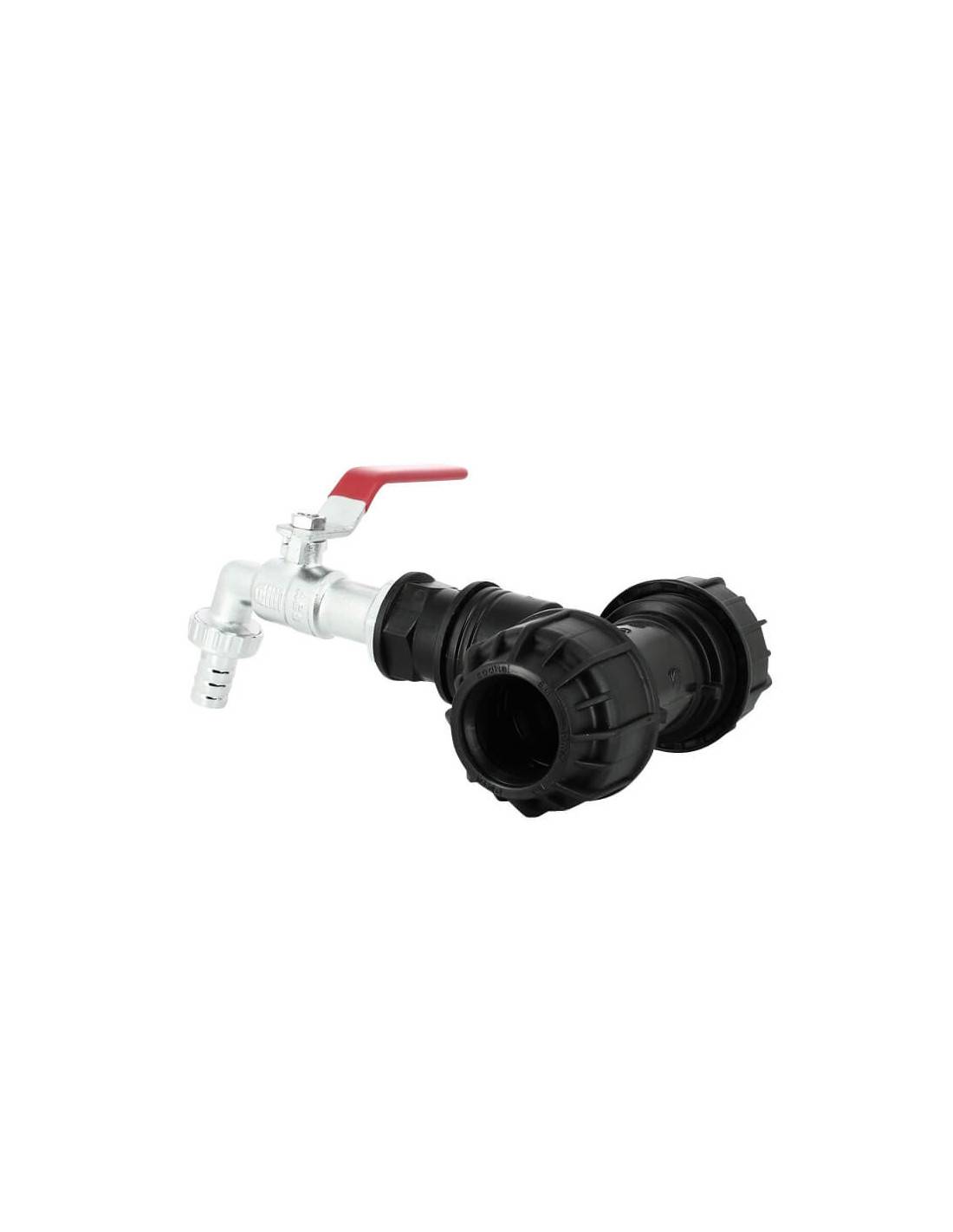 Kit couplage cuve - Raccord Té Ø32 mm + Robinet laiton chromé 15 mm - Image 2