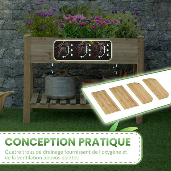 Sans Marque - Jardinière surélevée avec Étagère de Rangement en Bois, Carré Potager sur Pied surélevé, 113 x 56 x 84 cm, vert - Image 8