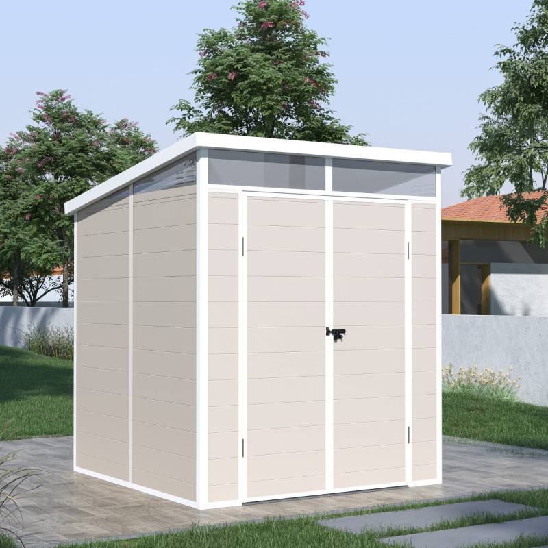 Abri de jardin résine 3,24m² beige toit plat avec plancher et double porte Jôbu - Image 2