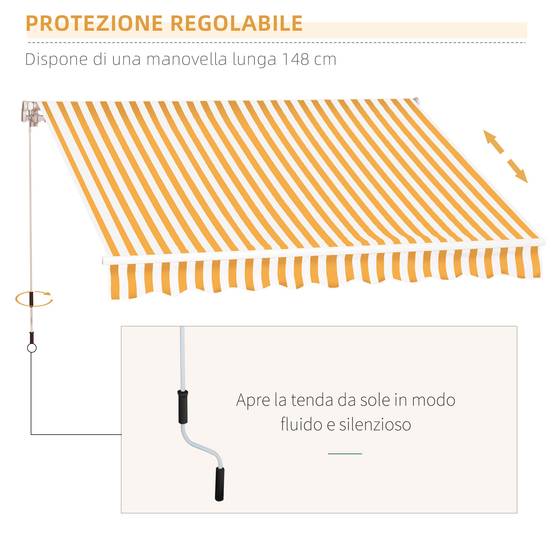 Store Banne Manuel Rétractable 295 x 245 cm avec Manivelle, Angle 45°–85°, Aluminium et Polyester 280 g/m², Terrasse/Balcon, Orange - Image 6