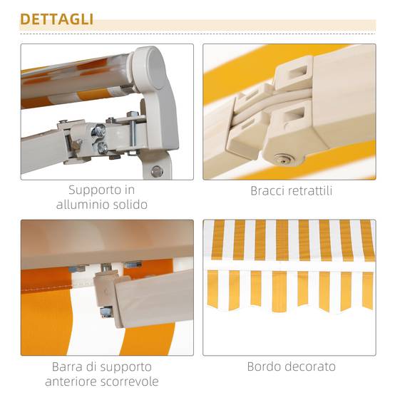 Store Banne Manuel Rétractable 295 x 245 cm avec Manivelle, Angle 45°–85°, Aluminium et Polyester 280 g/m², Terrasse/Balcon, Orange - Image 7