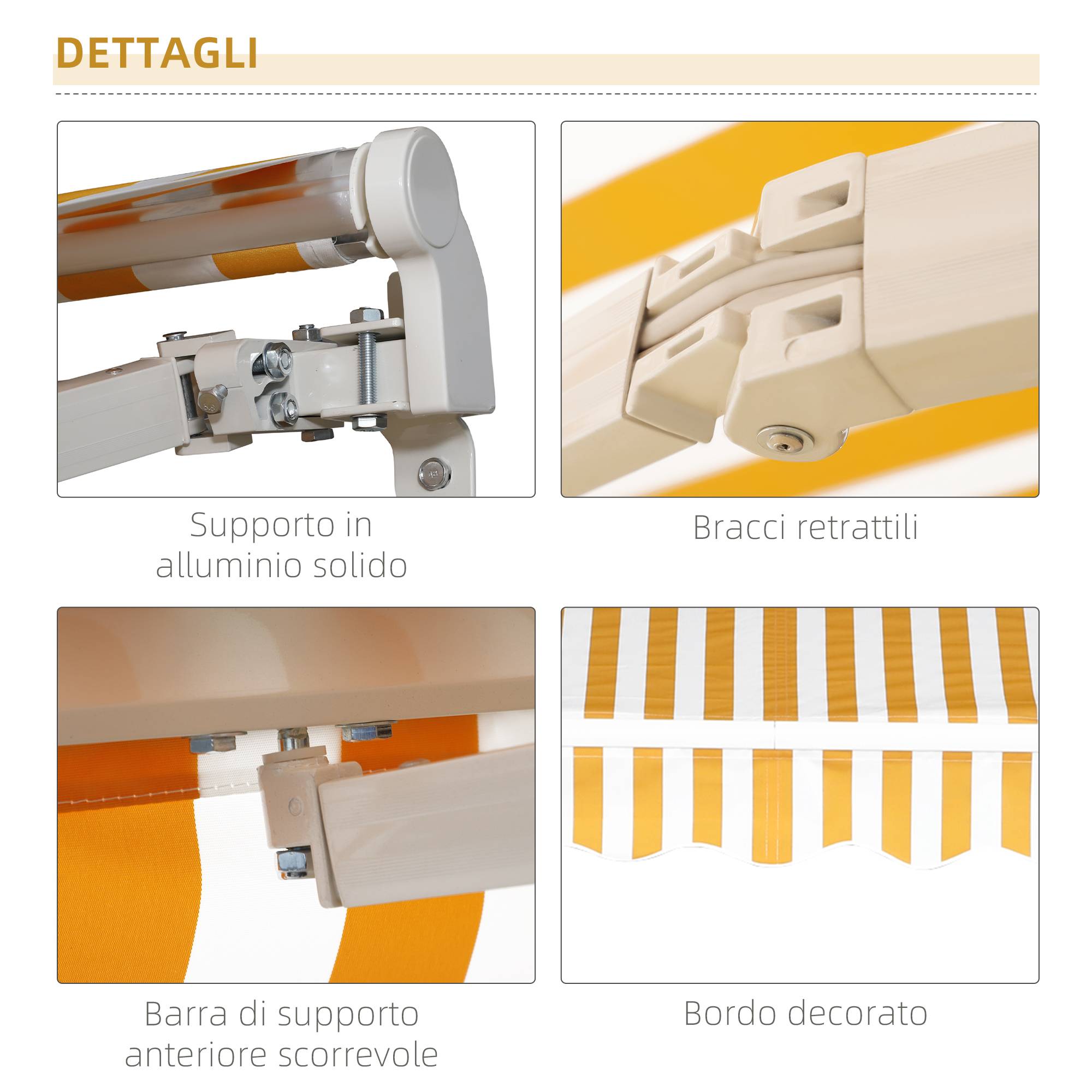 Store Banne Manuel Rétractable 295 x 245 cm avec Manivelle, Angle 45°–85°, Aluminium et Polyester 280 g/m², Terrasse/Balcon, Orange - Image 7