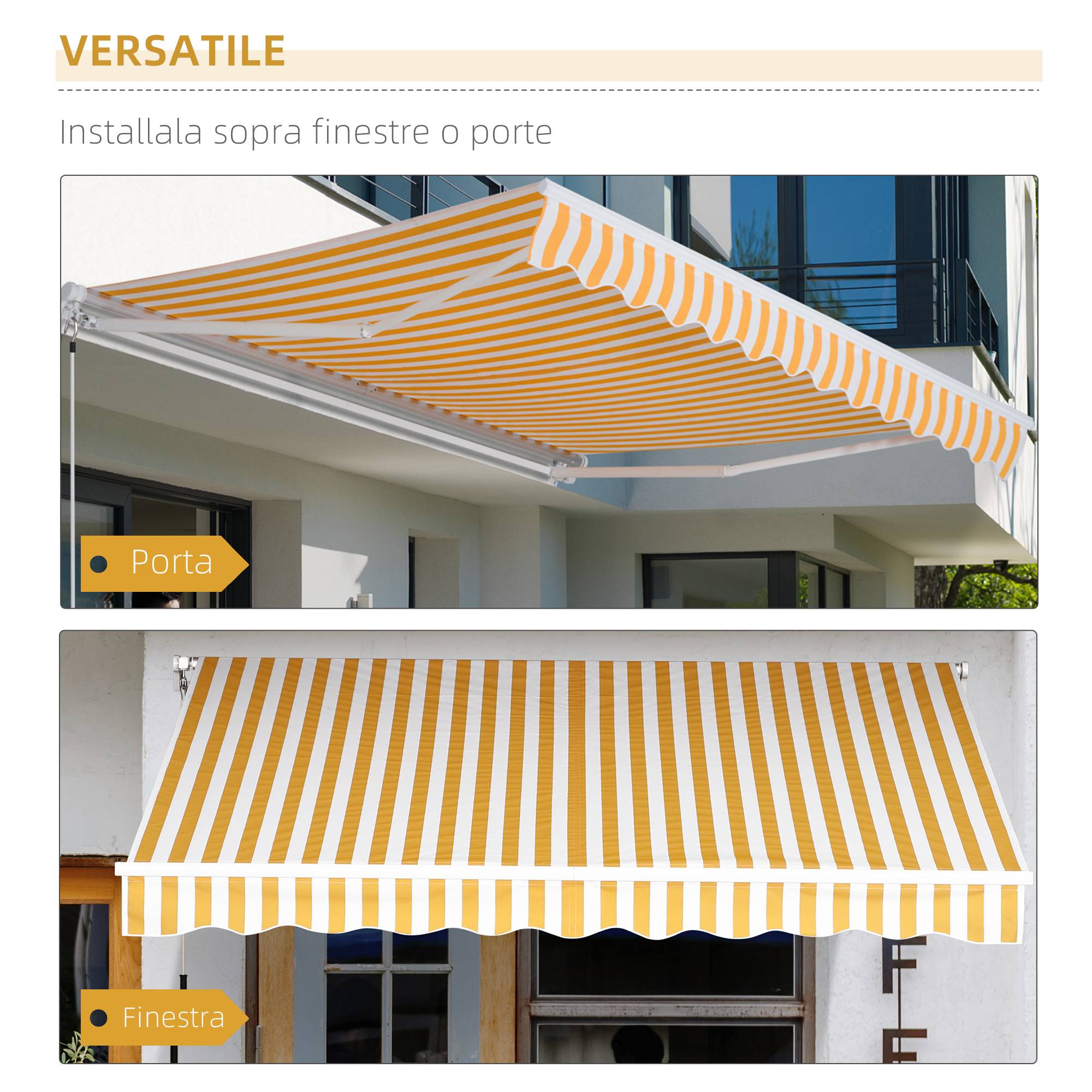 Store Banne Manuel Rétractable 295 x 245 cm avec Manivelle, Angle 45°–85°, Aluminium et Polyester 280 g/m², Terrasse/Balcon, Orange - Image 8