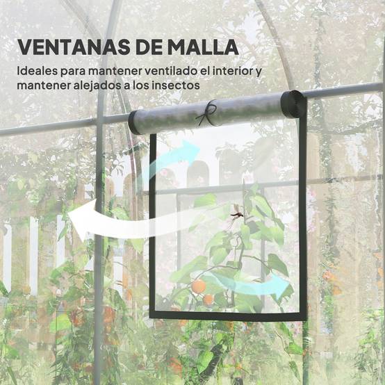 Serre tunnel de 3 x 2 x 2 m avec porte enroulable, 2 fenêtres grillagées et structure en acier transparent - Image 8
