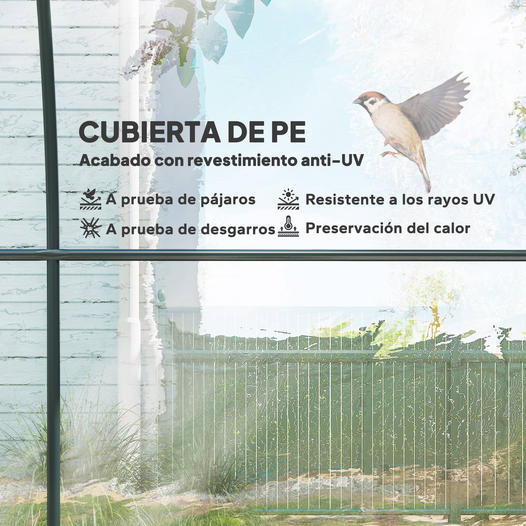 Serre tunnel de 3 x 2 x 2 m avec porte enroulable, 2 fenêtres grillagées et structure en acier transparent - Image 6