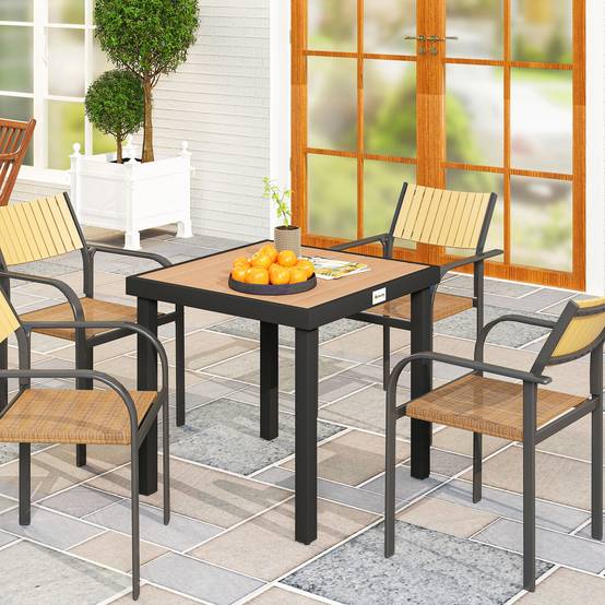 Table à manger de jardin pour 4 personnes, en aluminium, 78 x 78 x 74 cm, couleur aspect bois naturel - Image 3
