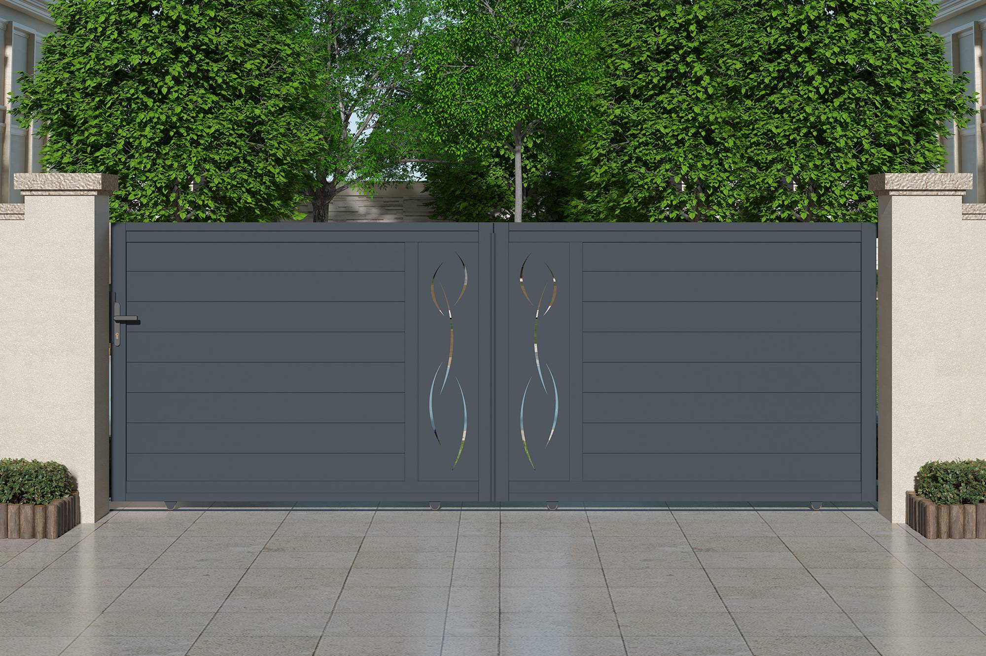 Casanoov Portail coulissant 4 m LIFE H.140 cm + Portillon 1m LIFE H.140 cm aluminium gris - Image 5