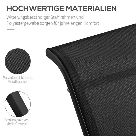 ComfortXL - Salon de jardin 3 pièces métal noir 2 bains de soleil et table d’appoint pour terrasse piscine extérieur - Image 5