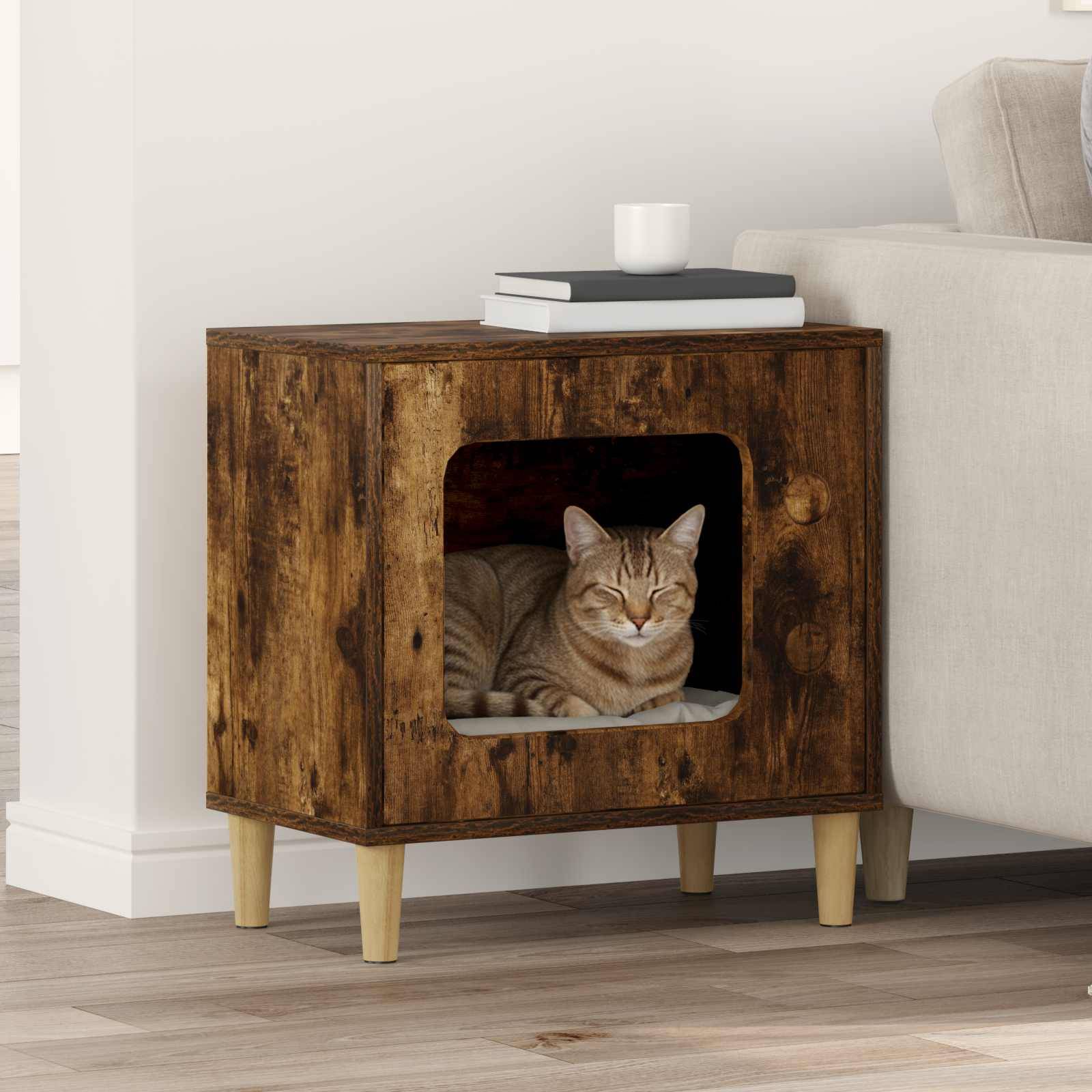 Vidaxl - Maison pour chat Chêne fumé 51 x 30 x 52 cm Bois d'ingénierie vidaXL 8000658 - Image 1