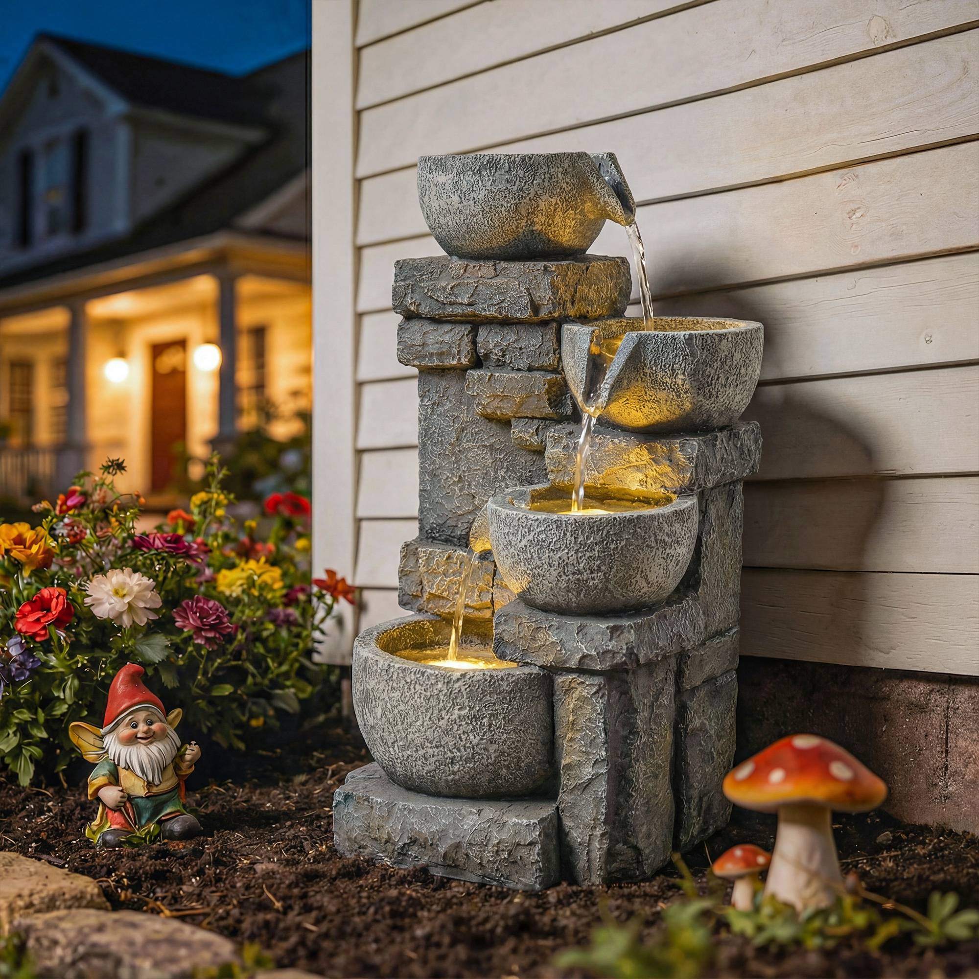 Fontaine de jardin résine gris 28 x 25 x 54.5 cm - PANGIVO - Image 3