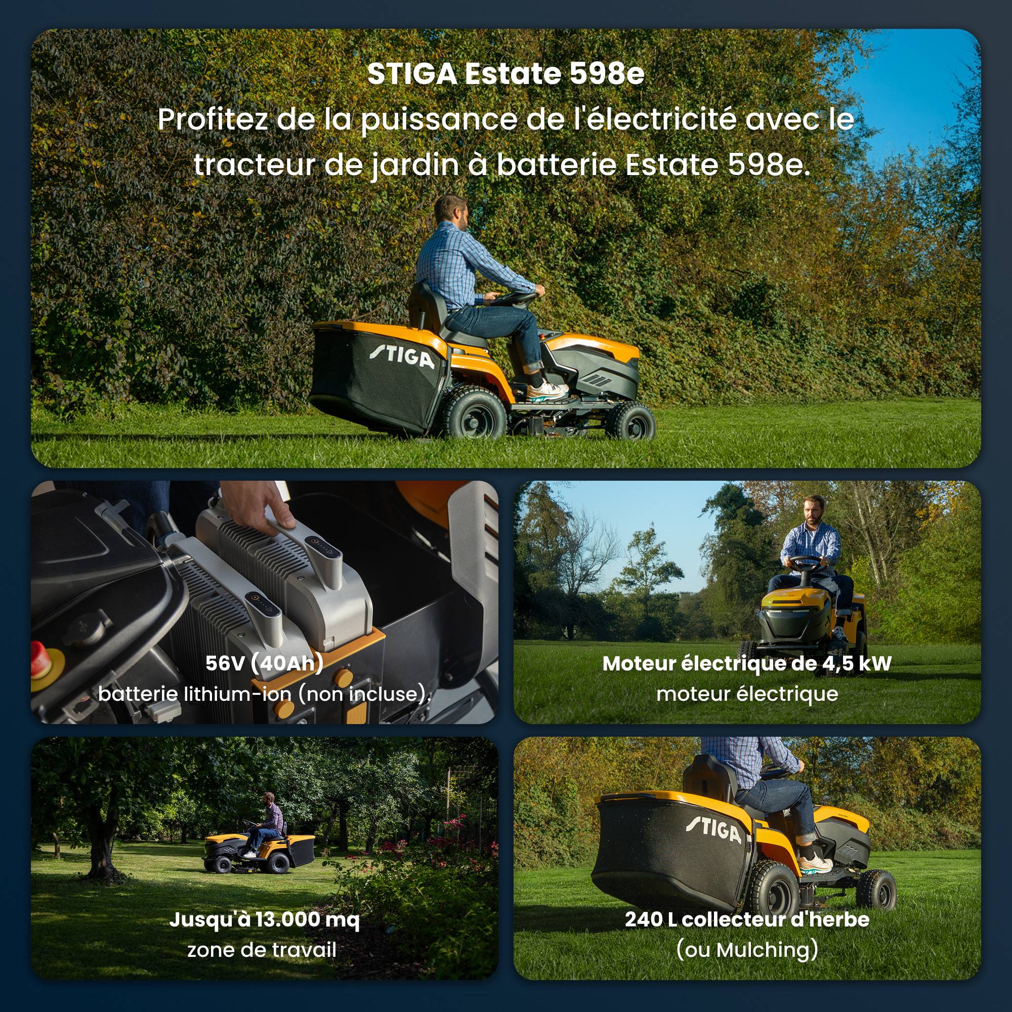 Stiga - Tracteur de jardin électrique Estate 598e, Batterie non inclus, Largeur 98 cm, silencieux et sans émissions - STIGA - Image 2