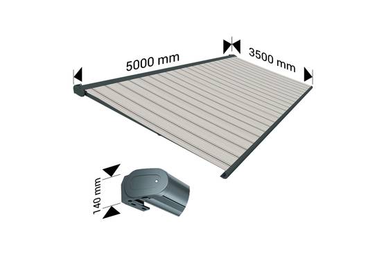 Ombrazur - Store banne Coffre intégral PROTECT 2 SMART Gris Anthracite 5x3,5m Motorisé à télécommande + Capteur Vent - Toile Grise Rayée - Image 4