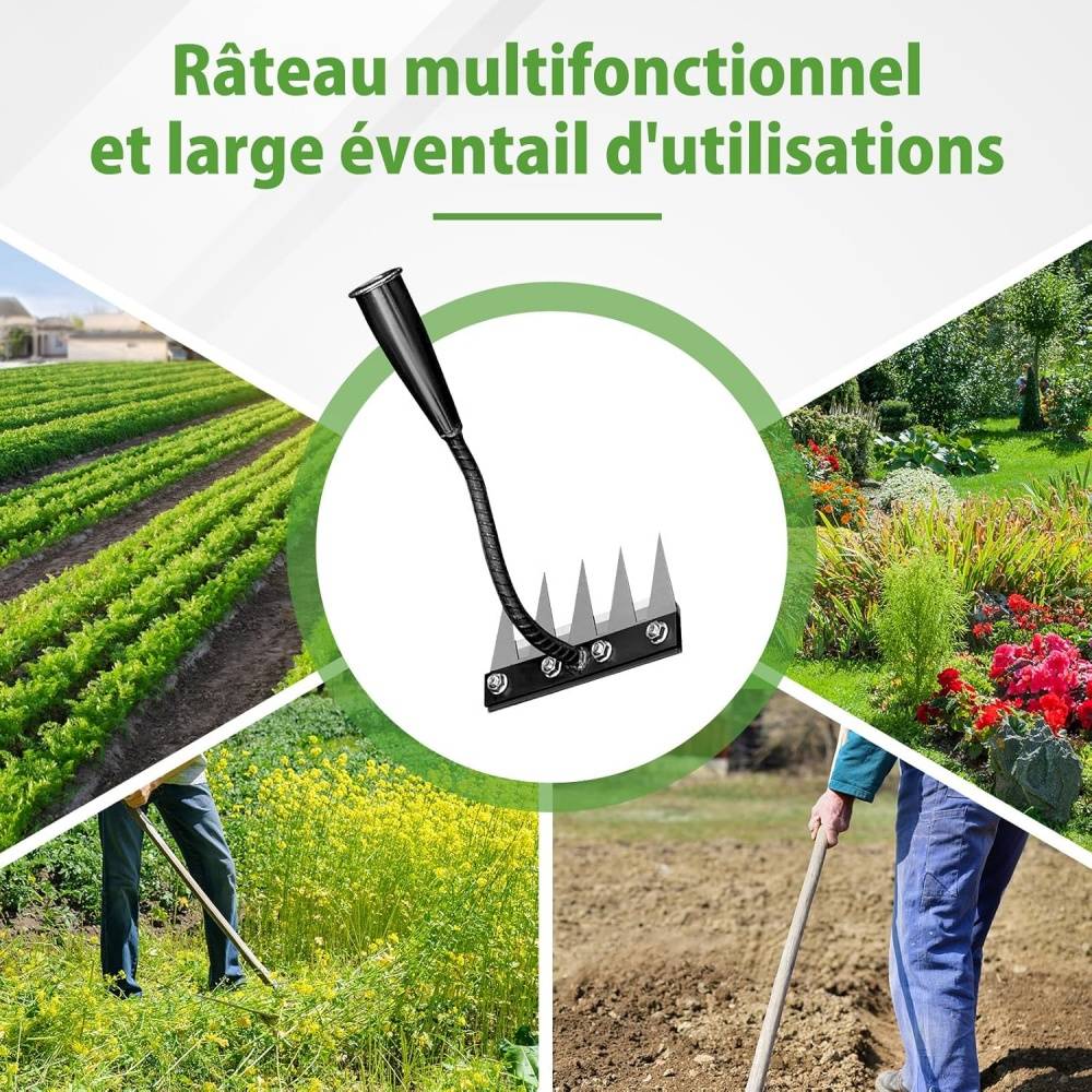 Râteau-Râteau Désherbage 5 Dents Acier Carbone Griffe Jardin Manche Ergonomique - Living123 - Image 4
