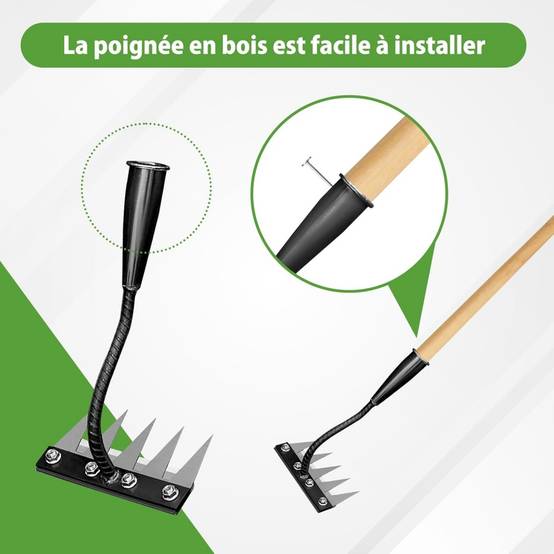 Râteau-Râteau Désherbage 5 Dents Acier Carbone Griffe Jardin Manche Ergonomique - Living123 - Image 7