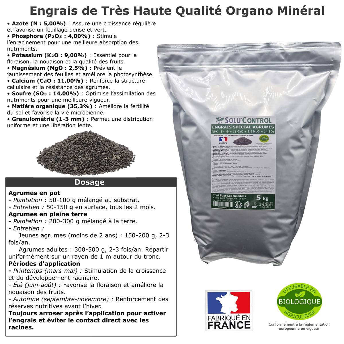 SOLU’CONTROL - Engrais Spécial Agrumes 5 kg - Formulation haute qualité Organo-Minerale - Citronnier, Oranger, Mandarinier, Clémentinier... - Image 2