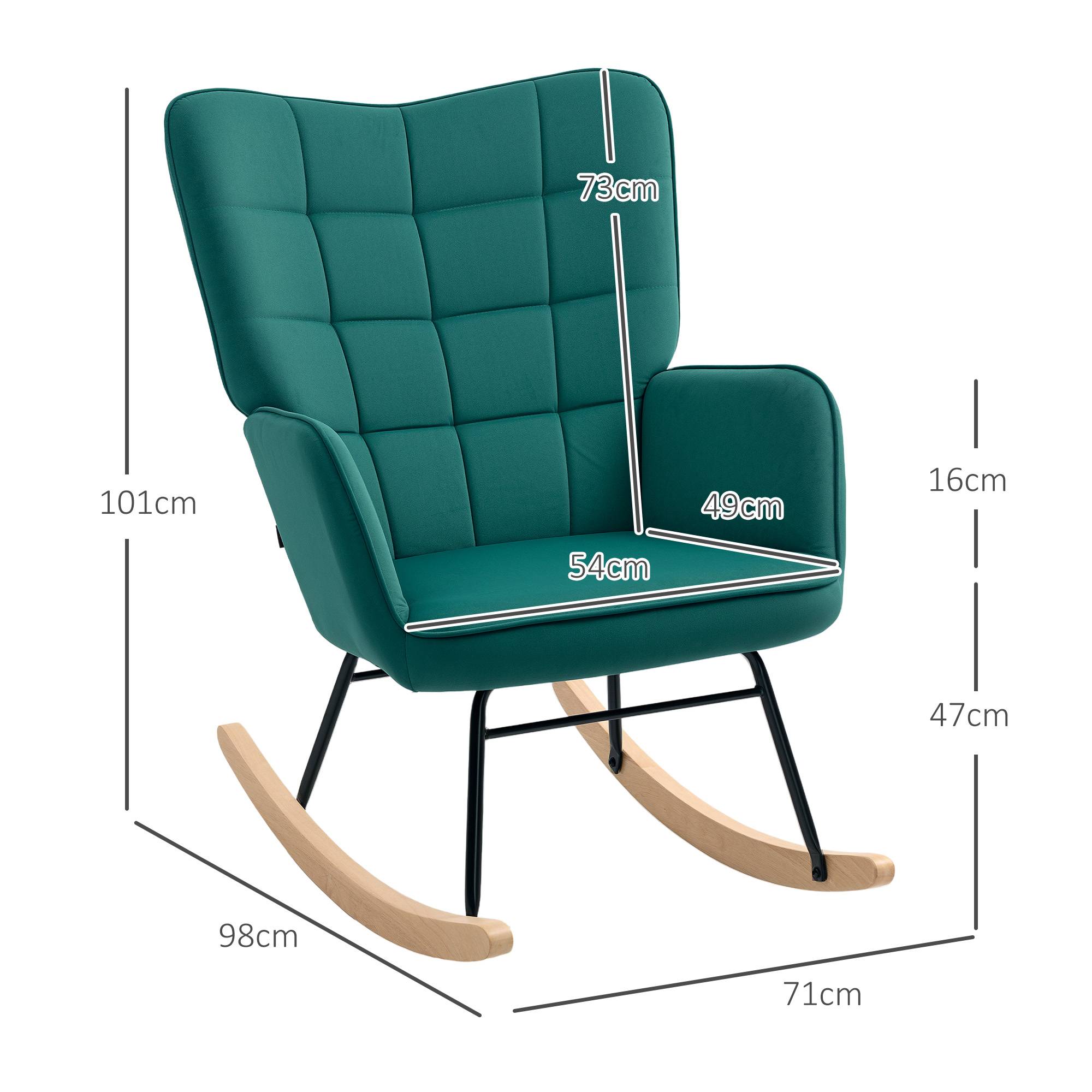 Sans Marque - Fauteuil à bascule rocking chair revêtement en velous structure en acier 71 x 98 x 101 cm Vert - Image 5