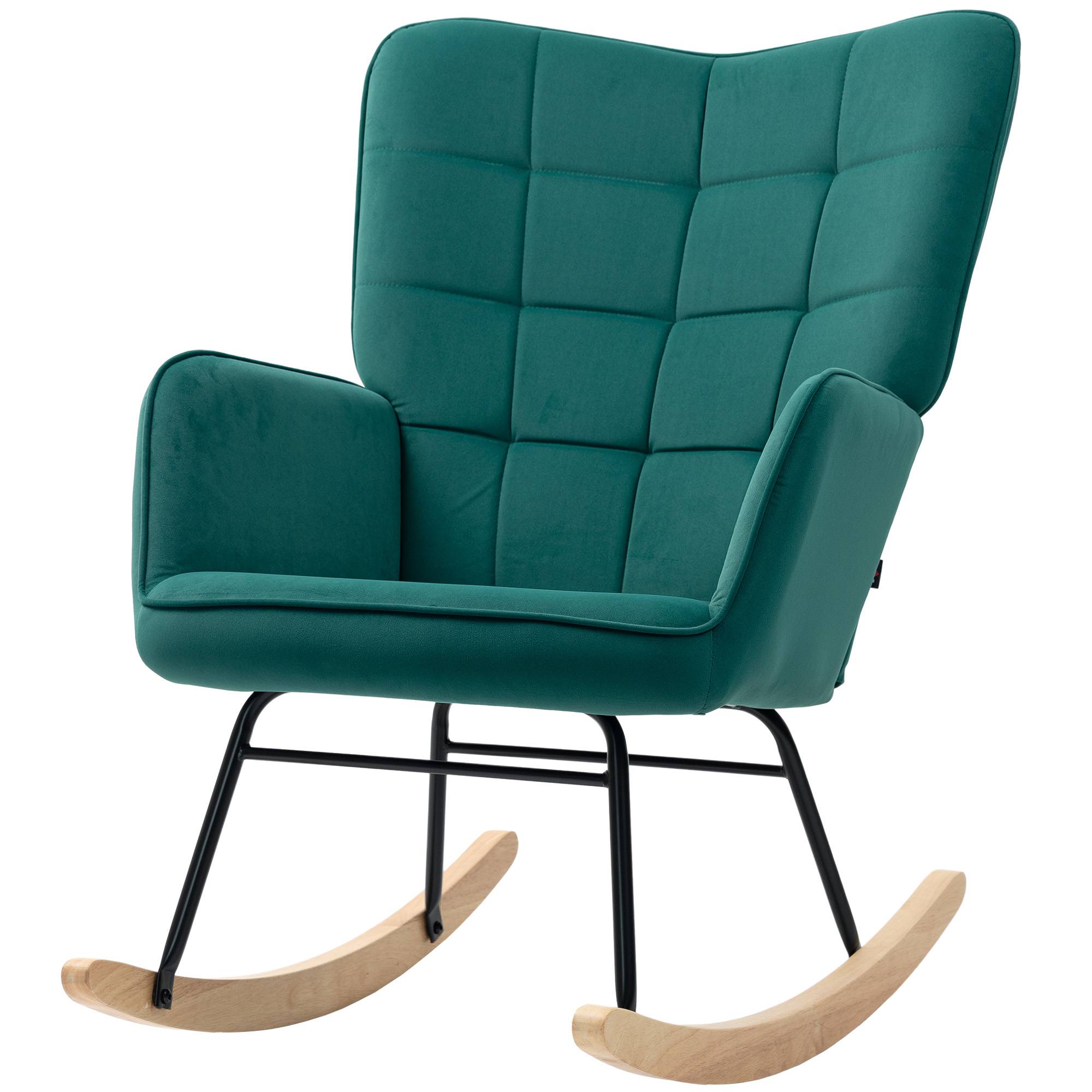 Sans Marque - Fauteuil à bascule rocking chair revêtement en velous structure en acier 71 x 98 x 101 cm Vert - Image 2