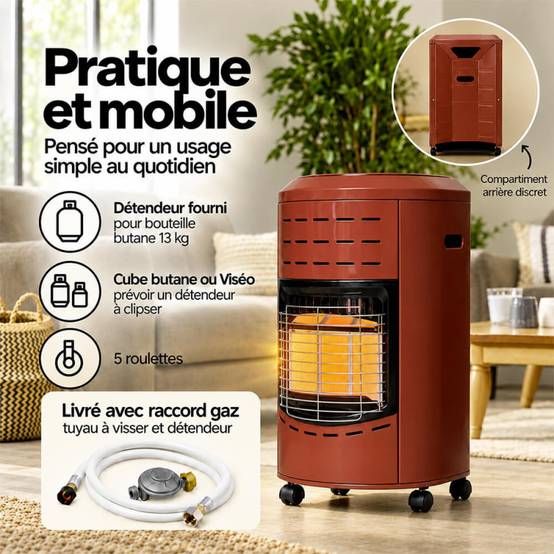 Favex - Chauffage d'appoint à gaz Calgary - FAVEX - Intérieur - Poêle à gaz Infrarouge - 4,2 kW - Tuyau et détendeur inclus - 40 m², Rouge - Image 5