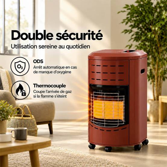 Favex - Chauffage d'appoint à gaz Calgary - FAVEX - Intérieur - Poêle à gaz Infrarouge - 4,2 kW - Tuyau et détendeur inclus - 40 m², Rouge - Image 4