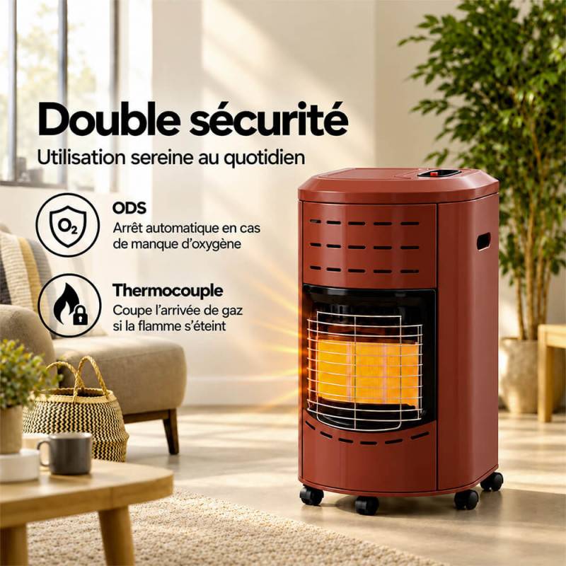 Favex - Chauffage d'appoint à gaz Calgary - FAVEX - Intérieur - Poêle à gaz Infrarouge - 4,2 kW - Tuyau et détendeur inclus - 40 m², Rouge - Image 4
