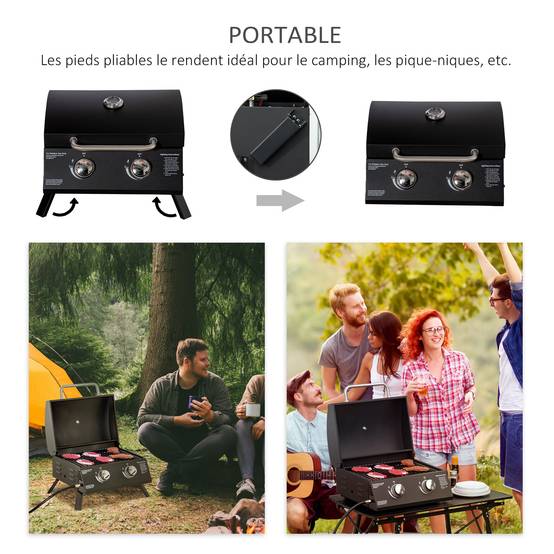 Barbecue gaz de Table transportable Pieds Pliables - 2 brûleurs 5 KW - Barbecue gaz de Camping - Grille de - Image 7