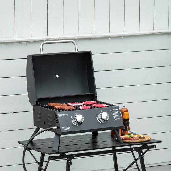 Barbecue gaz de Table transportable Pieds Pliables - 2 brûleurs 5 KW - Barbecue gaz de Camping - Grille de - Image 4