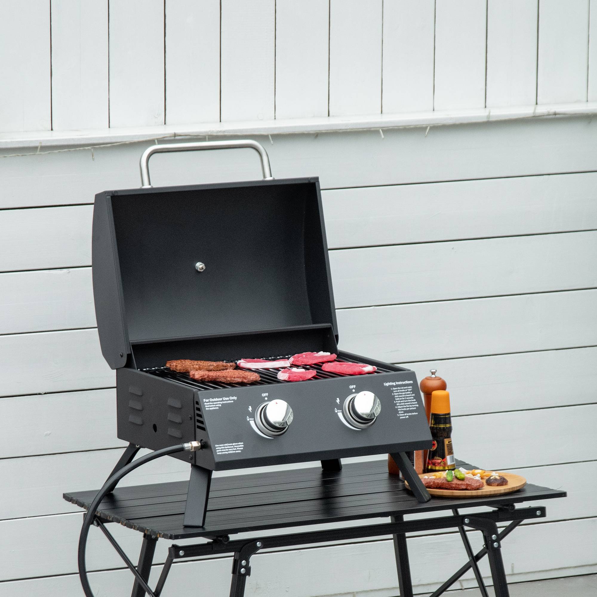 Barbecue gaz de Table transportable Pieds Pliables - 2 brûleurs 5 KW - Barbecue gaz de Camping - Grille de - Image 4