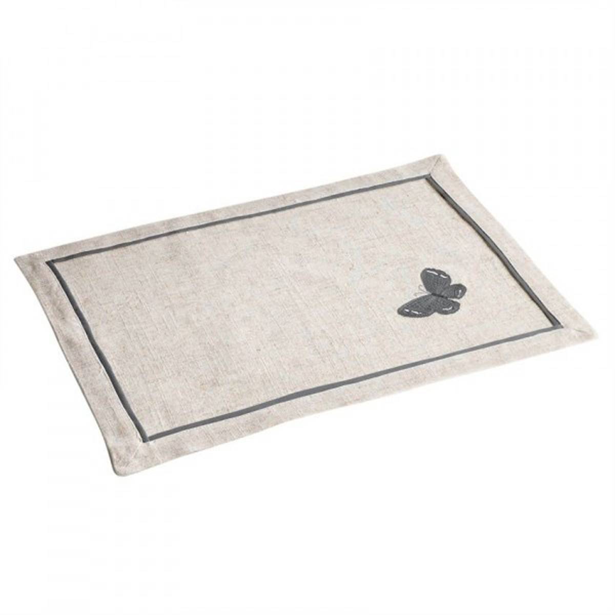 Paris Prix - Set de Table Brodé "Opaline" 33x45cm Gris - Image 1